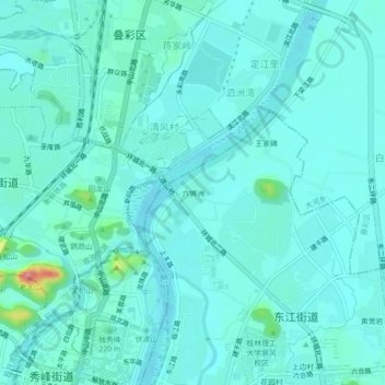 Mapa topográfico 六狮洲, altitude, relevo