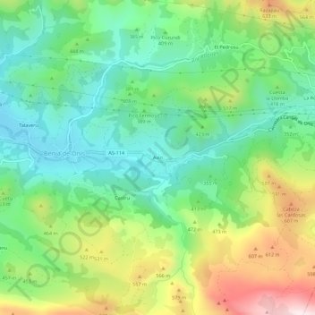 Mapa topográfico Avín, altitude, relevo