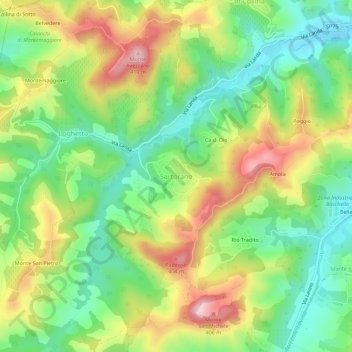 Mapa topográfico Sartorano, altitude, relevo
