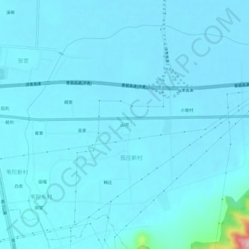 Mapa topográfico 山河, altitude, relevo