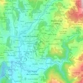 Mapa topográfico Búzio, altitude, relevo