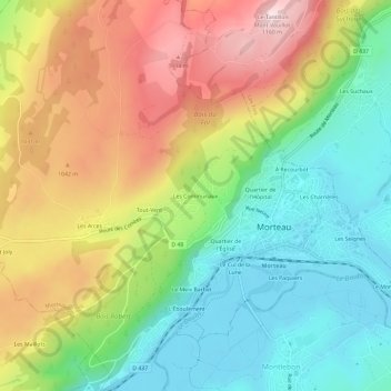 Mapa topográfico Les Communaux, altitude, relevo