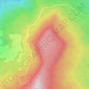 Mapa topográfico Cedar Mountain, altitude, relevo