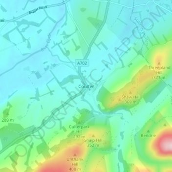 Mapa topográfico Coulter, altitude, relevo