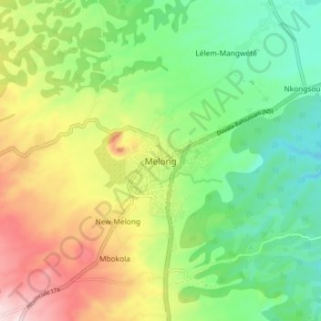 Mapa topográfico Melong, altitude, relevo