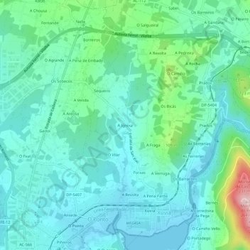 Mapa topográfico A Igrexa, altitude, relevo
