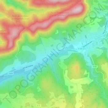 Mapa topográfico Aux Aulnois, altitude, relevo