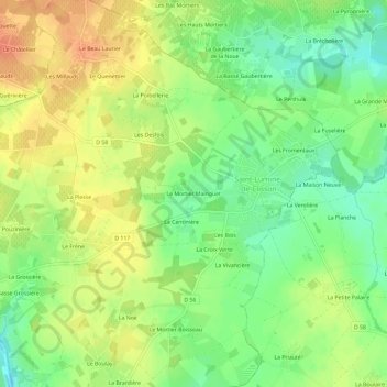 Mapa topográfico Le Mortier Mainguet, altitude, relevo