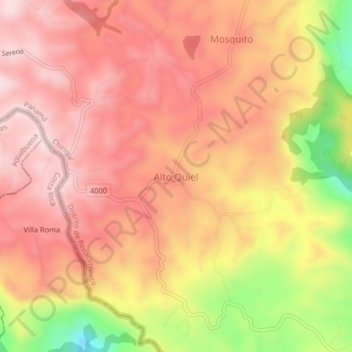 Mapa topográfico Alto Quiel, altitude, relevo