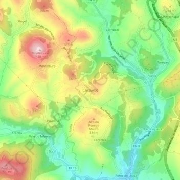 Mapa topográfico Carcavelos, altitude, relevo