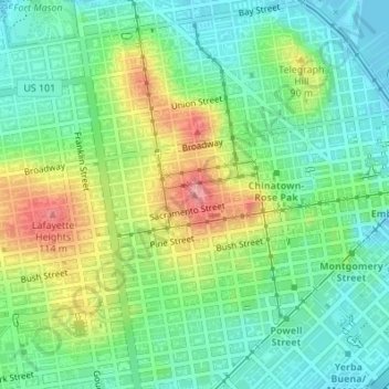 Mapa topográfico Nob Hill, altitude, relevo