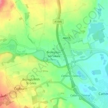 Mapa topográfico Brompton-on-Swale, altitude, relevo