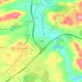 Mapa topográfico Centieira, altitude, relevo
