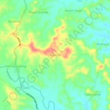 Mapa topográfico Botong, altitude, relevo