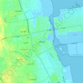 Mapa topográfico Qatif, altitude, relevo
