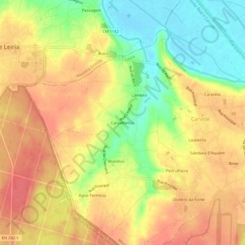 Mapa topográfico Carvalheiros, altitude, relevo