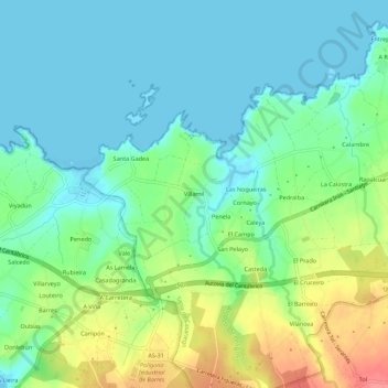 Mapa topográfico Villamil, altitude, relevo