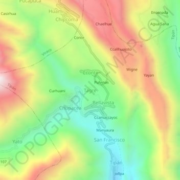 Mapa topográfico Tagre, altitude, relevo