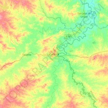 Mapa topográfico Zaraza, altitude, relevo