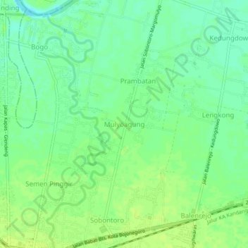 Mapa topográfico Mulyoagung, altitude, relevo
