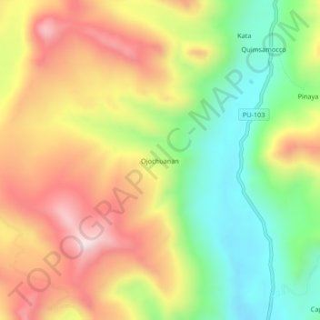 Mapa topográfico Ojochuanan, altitude, relevo