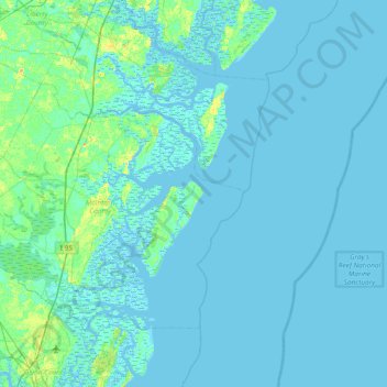 Mapa topográfico Blackbeard Island, altitude, relevo