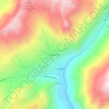 Mapa topográfico Chalets de Raja, altitude, relevo