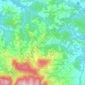 Mapa topográfico Calghera, altitude, relevo