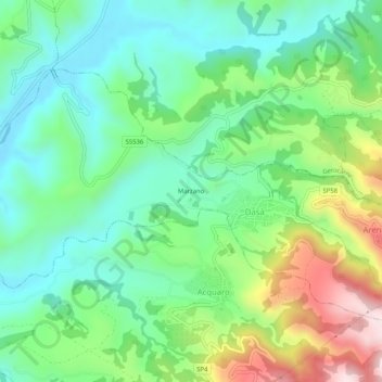 Mapa topográfico Marzano, altitude, relevo