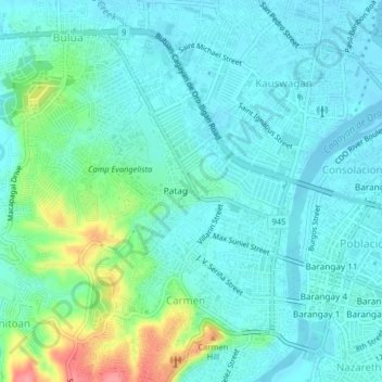 Mapa topográfico Patag, altitude, relevo