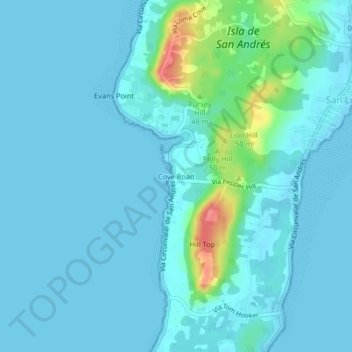 Mapa topográfico Cove Road, altitude, relevo