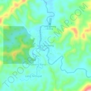 Mapa topográfico Long Nawang, altitude, relevo