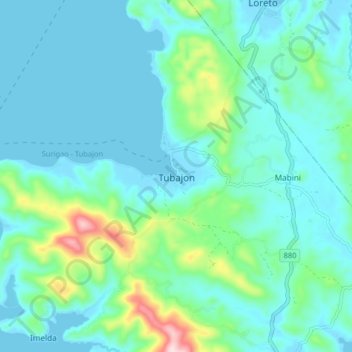 Mapa topográfico Tubajon, altitude, relevo