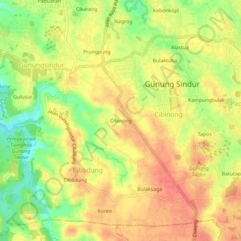 Mapa topográfico Cibinong, altitude, relevo