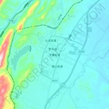 Mapa topográfico 罗雄街道, altitude, relevo