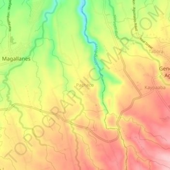 Mapa topográfico Pacheco, altitude, relevo