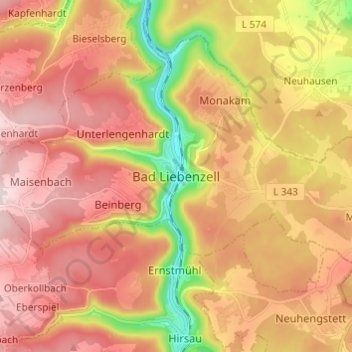 Mapa topográfico Bad Liebenzell, altitude, relevo