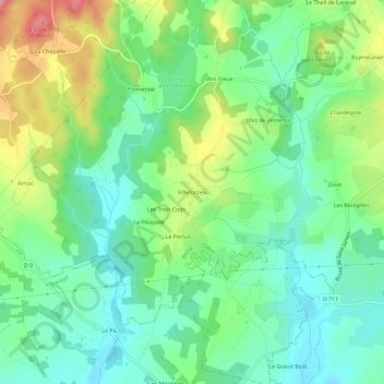 Mapa topográfico Villeforceix, altitude, relevo