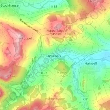 Mapa topográfico Blankenau, altitude, relevo