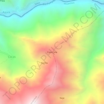 Mapa topográfico Cora Cora, altitude, relevo
