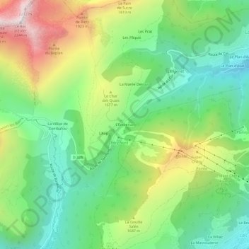Mapa topográfico L'Encrenaz, altitude, relevo
