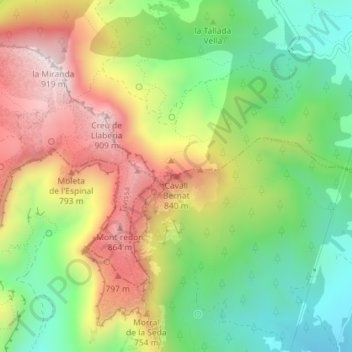 Mapa topográfico Cavall Bernat, altitude, relevo