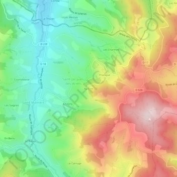 Mapa topográfico Au Crot, altitude, relevo