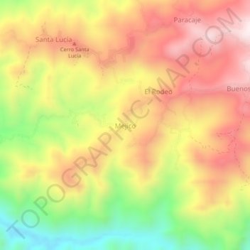 Mapa topográfico Mejico, altitude, relevo