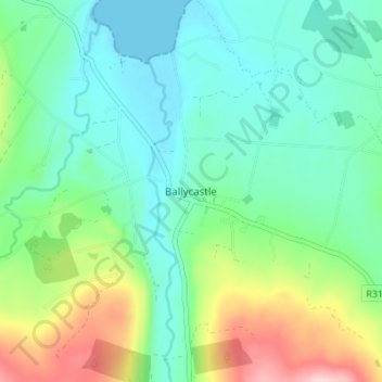 Mapa topográfico Ballycastle, altitude, relevo