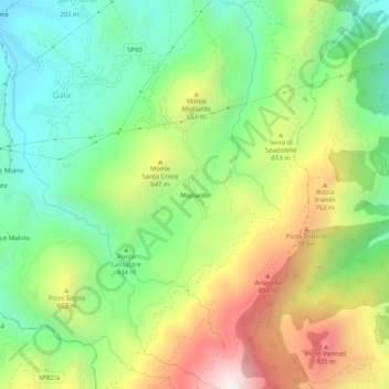 Mapa topográfico Migliardo, altitude, relevo