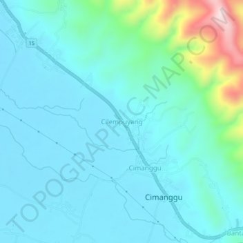 Mapa topográfico Cilempuyang, altitude, relevo
