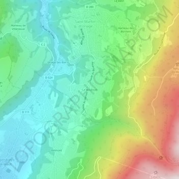 Mapa topográfico Le Bouloud, altitude, relevo