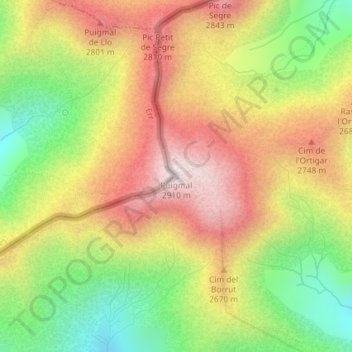 Mapa topográfico Puigmal d'Err, altitude, relevo