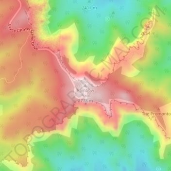 Mapa topográfico Rainbow Point, altitude, relevo